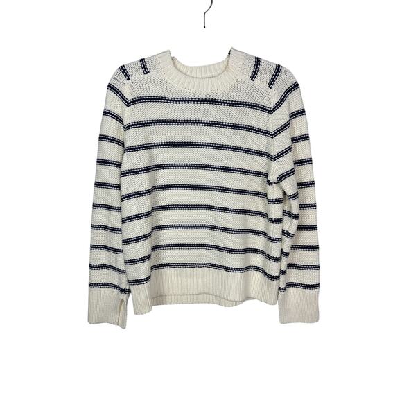 Madewell NWT Women’s Cotton Crewneck Ivory and Navy Blue Stripe Sweater size S - Picture 2 of 10